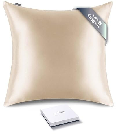 RENESSY Kissenbezug aus 100% Bio-Seide 60x60 cm - 22 Momme Maulbeerseide, Güteklasse 6A, Oeko-Tex zert. in Deutschland - Luxus für Haar und Haut, 1 Stück (Champagner)