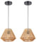 LIGKIN Pendelleuchte Rattan Boho Ø24cm Vintage Handgewebte Hängelampe E27 rhombische Hängend Höhenverstellbar Lampenschirm Industrieller Boho Rustikal Kronleuchter für Schlafzimmer Wohnzimmer 2Pcs