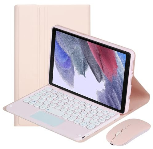 HLTOOP Funda con Teclado para Samsung Galaxy Tab A7 Lite 8.7 2021 (SM-T220/T225),Contiene La Letra Ñ Teclado Inalámbrico Desmontable con Panel Táctil, Cubierta Trasera Suave, Mouse Recargable,Rosado