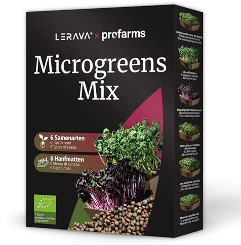LERAVA® x Profarms - Microgreens Mix [BIO] - 6er Set sprossen samen inkl. Hanfplatten für Anzuchtschalen - Brokkolisprossen, Rucola, Rettich, Radieschen, Erbsen und Knoblauch - Keimsprossen box