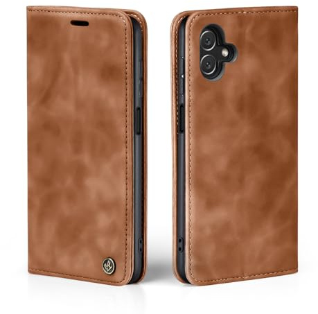 LBH Handyhülle für Samsung Galaxy A05 in Hellbraun mit Karten- und Geldfach Smartphone Hülle mit Standfunktion Flip Case Schutzhülle Magnetverschluss Vintage