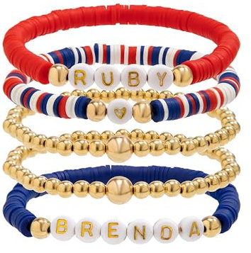 LKingel Bead Bracelets for Women Independence Day Bracelets USA Heishi Surfer Bracelets Stackable Clay Beaded Stretchable Bracelets Elastic Layering Flag Bracelets Jewelry for Girls, S, no gemstone