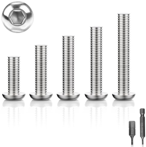 70 PCS Vis à Tête Plate à Six Pans Creux Filetage Complet M5 x 16 Vis à Tête Bombée Acier Inoxydable Ronde Hexagonale Filetée Fraisée avec 2 H2.5 Embouts à Six Pans Creux(Argent)