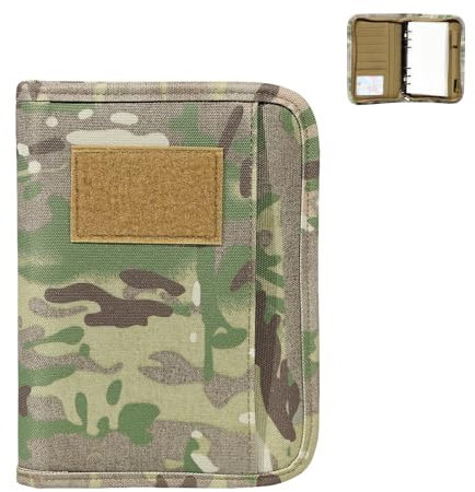 WEEVDRIE Padfolio Ring Binder,Notebook Cover,Tactical Notebook Binder for Folders, Cards Refillable 6-Ring Notepad, with 45 Sheets 90 Pages of Loose-Leaf Paper,Zippered(A6 Size),CP