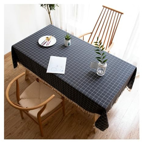 Tischtuch 140x140CM Outdoor, Tischdecken Abwaschbar Quadratisch Modern mit Kariert Muster Tafeldecken Tischdecke für Draußen Wetterfest Schwarz