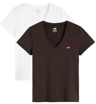 Levi's Women's 2Pack Perfect Vneck Tees T-Shirt, 2 Pack V Neck White, S
