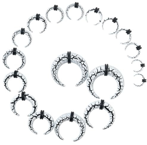 Longbeauty 18 PC Acryl Pincher Tapered Hufeisen Piercing Dehnungsstab Expander Ohrdehnungsset, 1.6mm-10mm, Weiß&Schwarz