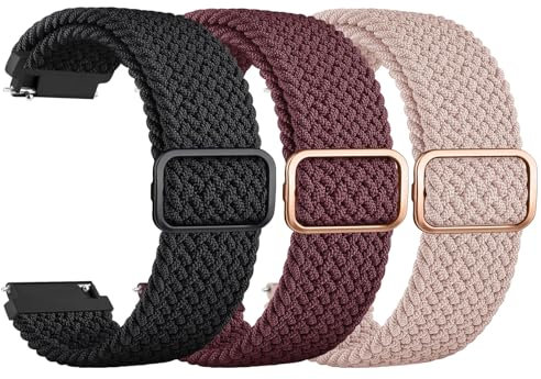 Mugust 3Piezas Correas 22mm para Amazfit GTR 4/3/3 Pro/2e/2/GTR 47mm Mujer Hombre,Nylon Elástico Pulseras para Amazfit Bip 5/Bip6/Stratos 2/Pace(22mm,Negro/Vino rojo/Rosa)