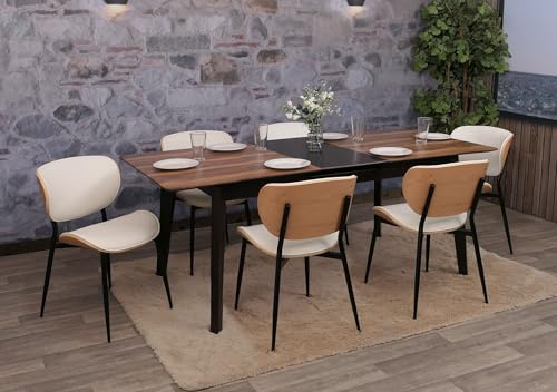 Mendler 6er-Set Esszimmerstuhl HWC-O45, Stuhl, Bugholz Kunstleder 280g/m² Öko-Tex FSC® - Natur, weiß