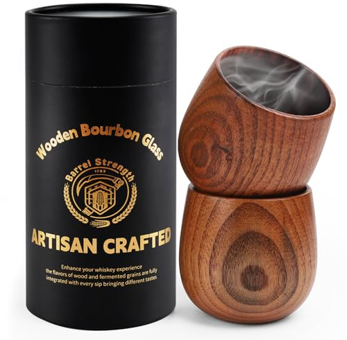 FUYIHGL Charred Oak Whiskey Glasses Set of 2: Wooden Bourbon Drinking Tumbler Old Fashioned Cups with 2 Ice Cubes - Home Bar Husband Birthday Anniversary Dad Fathers Day Whiskey Lovers Gifts for Men