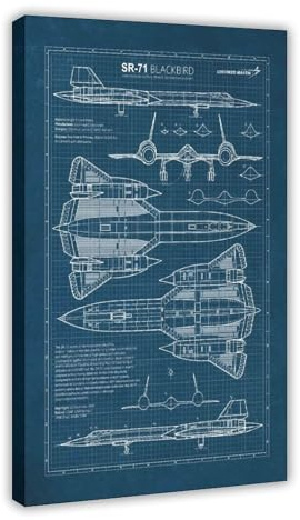 QZFNCOYU SR-71 Blackbird, Blueprint-Poster, Leinwand, Poster, Schlafzimmer, Dekoration, Landschaft, Büro, Raumdekoration, Geschenk, 30 x 45 cm