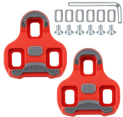 2 STK Fahrrad Cleats Rot 9° für Look Keo System, Fahrrad Cleats Kompatibel mit Look Keo Delta Pedalen, 9° Rennrad Pedale mit TPU Anti Rutsch und Schrauben Unterlegscheiben, für Road Cycle Mountainbike