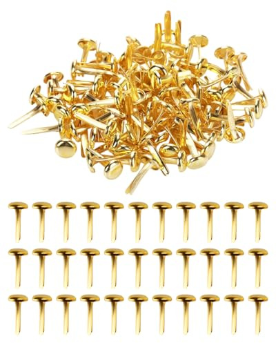WINXMIN 100 Stück Mini Brads Musterbeutelklammern Musterklammern Metall Rundkopfklammern Scrapbooking Brads Musterklammern Für Schule Büro Papier Briefklammern Basteln Handwerk DIY(Gold)