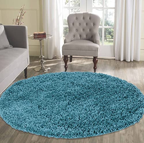 Serdim Rugs Moderner Shaggy Modern Shaggy Teppich, hoher Flor Flor lang, Soft Touch, Teppich Uni Blaugrün; Größe: Ø120 cm rund, türkis