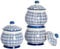 Nicola Spring Patterned Sugar Bowls with Lids - Navy - Pack of 3 - Porcelain Hand Printed Sugar Pot China Kitchen Salt Jar Seasoning Spice Storage Container