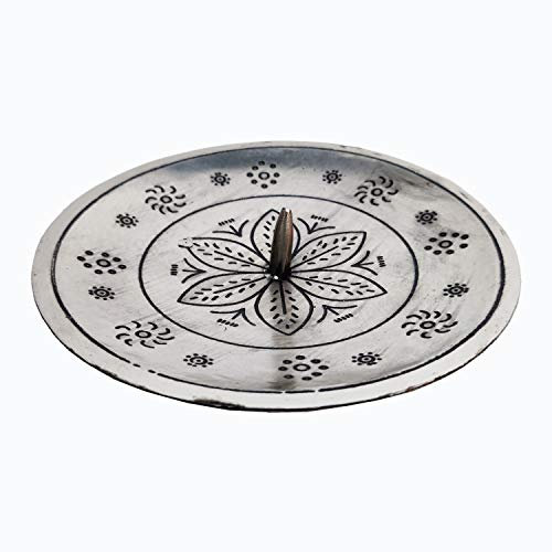 Orientalischer Kerzenständer Kerzenhalter Silber Jaini Rund 12cm Groß | Marokkanischer Metall Kerzenleuchter für Taufe, Kommunion, Hochzeit oder auf Gedeckter Tisch als Tischdeko im Wohnzimmer