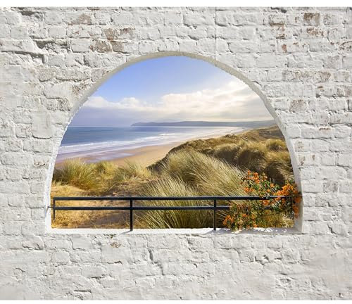 decomonkey Fototapete Strad und Meer Steinwand 350x256 cm XL Tapete Wandbild Wandbild Bild Fototapeten Tapeten Wandtapete Wandtapete Stein Ziegel Landschaft