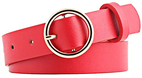 NUREINSS Damen Ledergürtel Mit Rund Schnalle, Jeansgürtel 2.6cm Breit Anzugsgürtel Hüftgürtel Damengürtel Red