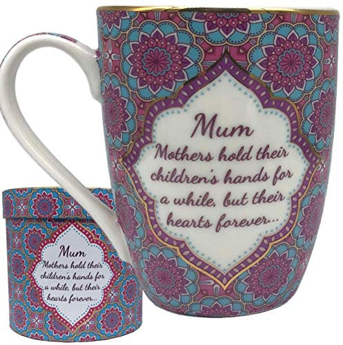 Mum Mug with Matching Round Gift Box, Gold Finished, New Bone China Mum Gift Mug