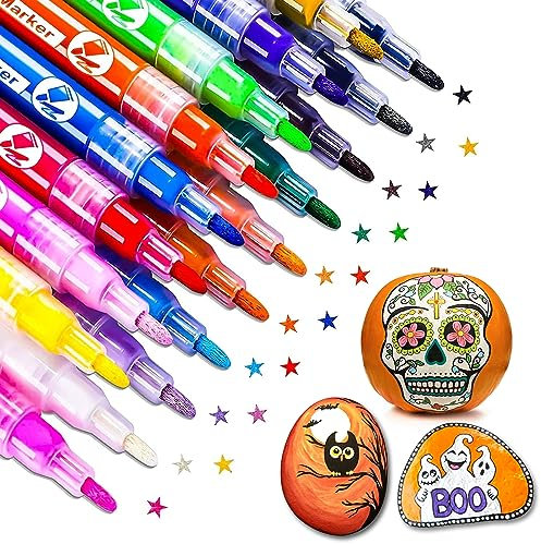 JYUYNY Acrylic Paint Pens,Paint Pens Markers,18 Colors Permanent Paint Art Markers Waterbased Pen Set for Photo Album,Canvas, DIY Craft, Glass, Ceramic, Wood,Halloween Pumpkin,Easter Egg,Non Toxic
