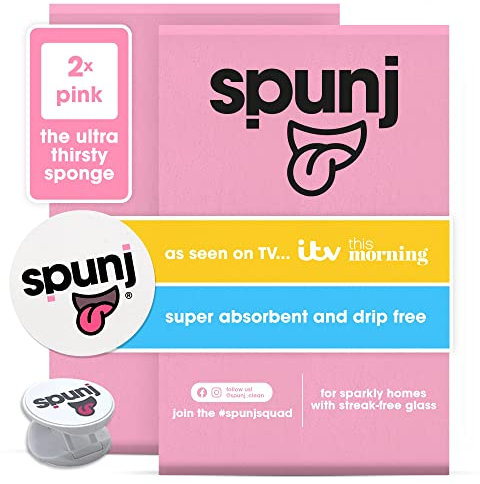 4pk Spunj Ultra Thirsty Cleaning Sponges, Pink Super Absorbent Cleaning Sponge Hold 7x Water, Drip-Free Large Sponges for Home, Kitchen, Bathroom, Damp Dusting & All-Purpose Clean