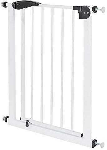 ECD Germany Barrière de Sécurité pour Enfants, Chiens, Largeur 70-75 cm, sans Perçage, Blanc, Pivotant des Deux Côtés, Fermeture Automatique, Garde-Porte Métallique Extra-Sécurisé pour Escalier, Porte