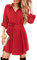 Beluring Women's Long Sleeve Shirt Dress with Pocket V Neck Basic Dress Red Size 8 10