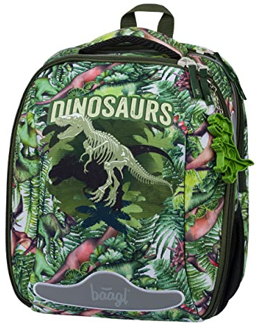 Baagl Schulranzen Jungen 1. Klasse, Shelly Schultasche Jungs Grundschule, Leichter Kinder Hartschalen-Ranzen, Tornister mit Brustgurt (Dinosaurs)