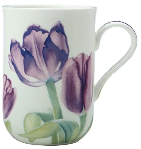 Maxwell & Williams JY0042 Kaffee-Tasse 350 ml – Serie Floriade – Bone China Porzellan Weiß glatt – in Geschenkbox, Tulpe