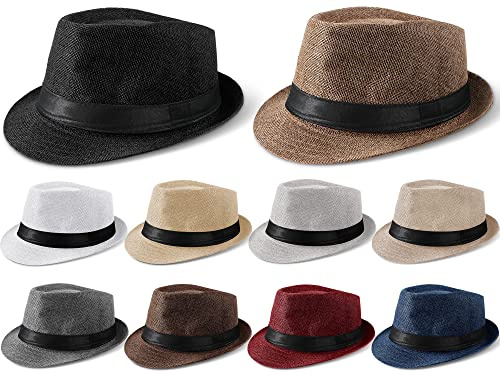 Tarpop 10 Pcs Fedora Hats for Men Women with Brim Unisex Hat Gangster Cap 1920s Party Accessory(Mixed Colors,Simple Style)
