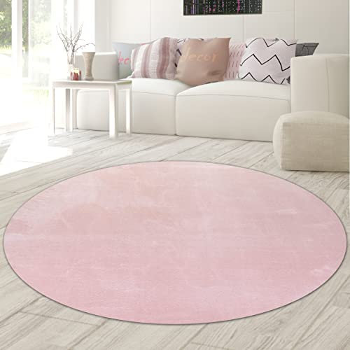 Teppich-Traum Deko für Diele oder Leseecke | weicher Warmer Flor waschbar | in rosa,Größe 120 cm rund