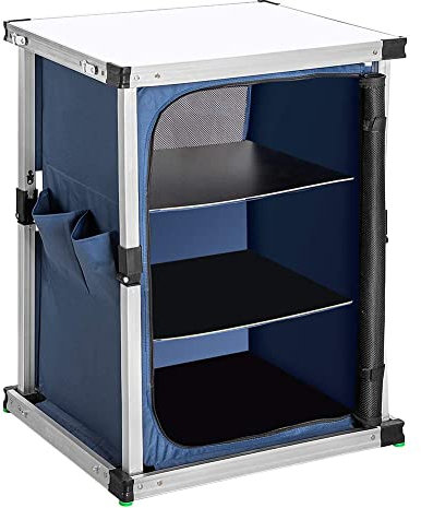 BAKAJI Tavolo Mobile Cucina da Campeggio Picnic Armadietto Pieghevole Telaio in Metallo e Tessuto 3 Ripiani Interni Credenza Camping Chiusura Con Cerniera Colore Blu Valigetta Trasporto Con Manici