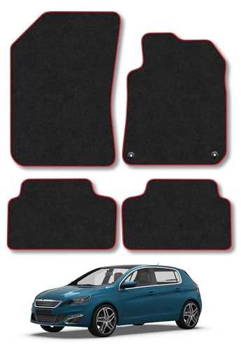 Peugeot 308 (2014-2021) Carpet Car Mats | Red Edge Trim Tailored Fit Floor Mats Full Coverage Protection Accessories Easy Clean Anti Slip Made in the UK