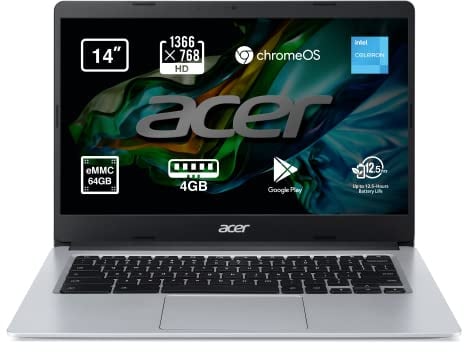 Acer Chromebook 314 CB314-1H – Computer portatile da 14 HD (Intel Celeron N4020, 4GB RAM, 64GB eMMc, Intel Iris Xe Graphics, sistema operativo ChromeOS), colore: argento, tastiera portoghese