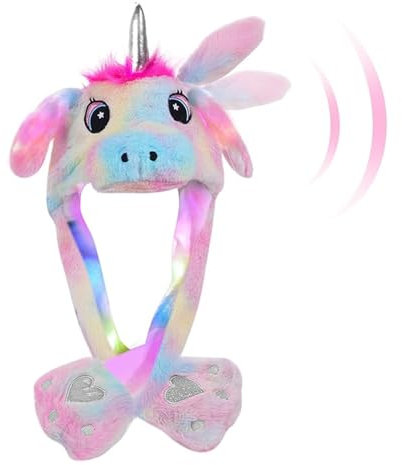Anyingkai Wackelohr mütze mit led,Mütze mit beweglichen ohren,Mütze mit wackelohren,LED Leuchtende Ohren,Wackelohren LED Mützen,Weihnachtsfeier Fasching und Cosplay(Einhornfarbe)