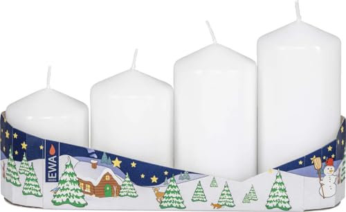Rudolphs Schatzkiste Wachskerzen Stumpenkerzen 4er-Pack weiß Höhe ca. Höhe von 6,5/8 / 9,5 / 11cmcm NEU Kerzen Kerze Wachs Holzpyramide Tischdekoration Pyramide Weihnachten Wärmespiel Lichter Figur