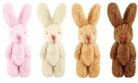 NATOSU 4 Pezzi 4,5 cm Mini Coniglio, Coniglietto di Peluche Regalo per Nipote Accessori per Casa delle Bambole Mini Coniglio con Giunto, Decorazione Fai da Te, Accessori Materiale