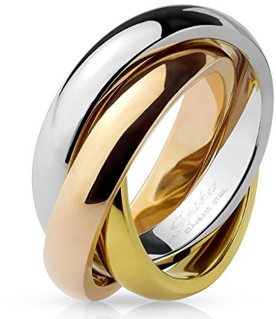 Paula & Fritz® Ring Damen Silber Gold Rosegold 316L Chirurgenstahl Größe 52 (16,6) 8-mm breit Damenring Herrenring Partnerring Dreiband-Rollring