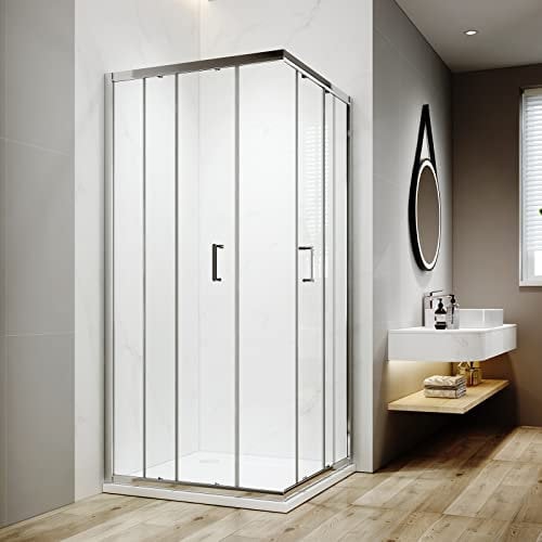 EMKE Eckeinstieg Duschkabine 90x100 cm Duschabtrennung Schiebetür Duschtür Duschwand Komplettdusche Duschkabinen Doppel Eckdusche Duschschiebetür NANO Glas Höhe 195cm