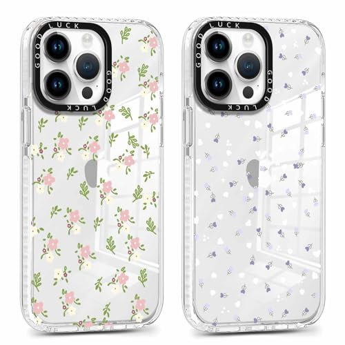Xylota 2 Stück Transparent Handyhülle für iPhone 13 Pro Max 6,7 Hülle, Durchsichtig Case mit Muster Aesthetic Blumen Mädchen Schutzhülle, Weich Silikon TPU Stoßfeste Cover für iPhone 13 Pro Max,08