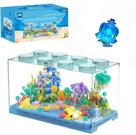 VannMold JK8351 Aquarium Bausatz mit Licht, Korallenriffe, Quallen-Unterwasser-Wunder Klemmbausteine, tolles Geschenk für Kinder ab 8 Jahren und Erwachsene, auffällige Heimdekoration