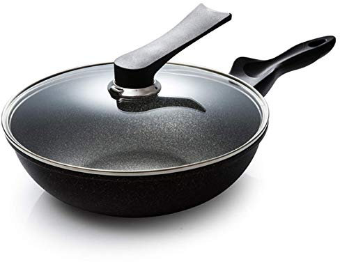 OUZBEM Leicht zu reinigende Pfanne, Pfanne Maifan-Stein-Wok, Antihaft-Pfanne, rauchfrei, Induktionsherd, Gasherd, Pfannengerichte, Eisentopf, Kochtopf, Küchentöpfe Vision