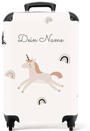 NoBoringSuitcases.com Valise Enfant, Valise Cabine, Valise Enfant Fille, Bagages Enfant, Valise Roulette, Valise Rose, Valise Rigide, Valise Personnalisable 55x35x25cm (Licorne - Motif Arc-en-Ciel)