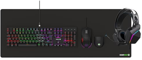 GameMax Pulse Mechanisches 4-in-1-Gaming-Kit, rote Outemu-Switch-Tastatur und Maus mit Headset und Mauspad, RGB, 12.800 DPI, 5.1 Stereo & 50 mm Treiber, Gaming-Headset, Gaming-Bundle für Windows