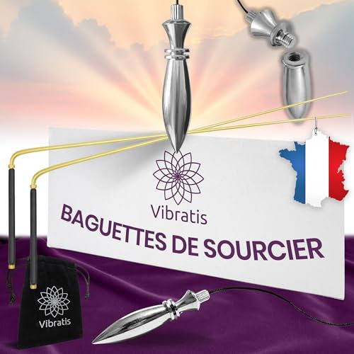 VIBRATIS Baguettes de Sourcier avec Pendule Égyptien Thot - Kit de Radiesthésie en Cuivre - Précision et Fiabilité pour la Géobiologie, le Paranormal et la Divination - Marque Française