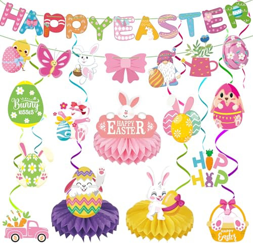 WD&CD Decorazioni Pasquali Banner di Buona Pasqua, Ghirlanda di Coniglietti di Uova, Vortice di Pasqua Decorazioni da Parete per Ufficio, Decorazioni Pasquali per Interni Decorazioni Pasquali Felice