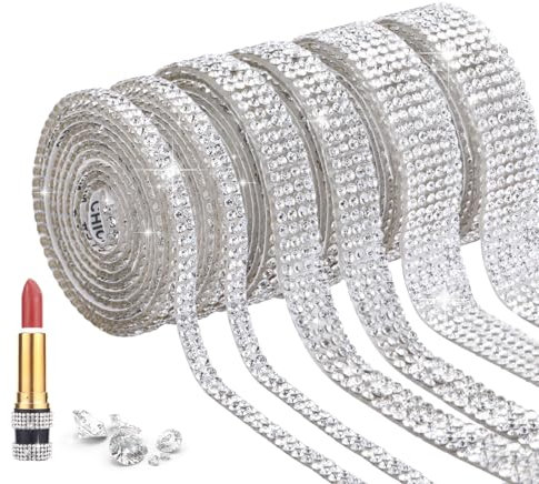 6 Rollen Strassband Selbstklebend mit Strasssteine Selbstklebend, Kristall Diamant Glitzerband für Hochzeitsdekoration DIY - Silbernes Bling Band für Brautparty, Handwerk & Deko (Silber, 3 Typ)