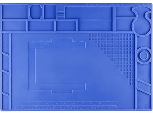 YIHUA M170 Heat-Resistant Soldering Mat Dimensions 440x310x6mm with Multiple Storage Slots, Built-in Ruler, Magnetic Zones, PCB Slot, Bendable Soft Silicone Soldering Mat