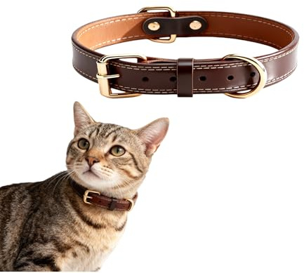 Cwyza Katzenhalsband aus echtem Leder – verstellbar, langlebig und bequem, handgefertigtes Halsband für Katzen und XS (38,1 cm (Halsumfang passend für 25,4 - 33 cm)