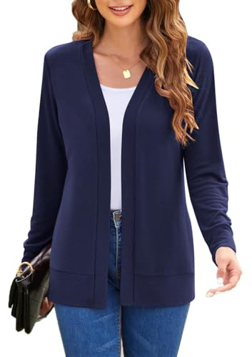 Hount Strickjacke Damen Lang Leichte Strick Cardigan Langarm Open Front Elegante Strickmantel Freizeit Outerwear